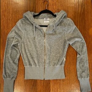 Good American Velour Zip-Up Hoodie Heather Grey Gold Zipper Size 3 (Large)